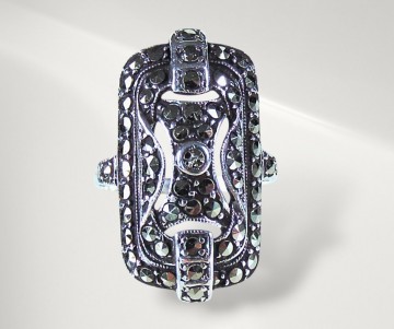 Art deco zilveren rechthoek markasiet ring pr 4