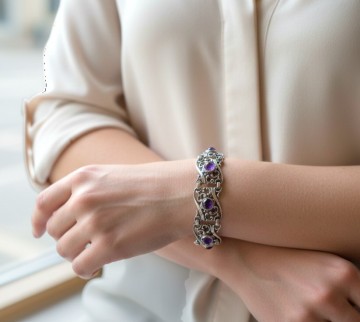 Art nouveau antiek zilveren amethist brede armband 9 ai fashionmodellen