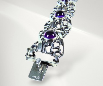 Art nouveau antiek zilveren amethist brede armband pr 1