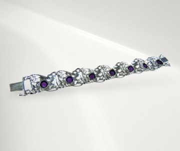 Art nouveau antiek zilveren amethist brede armband pr 3