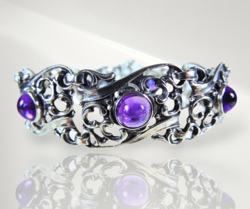 Art nouveau antiek zilveren amethist brede armband pr 5