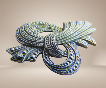 Art nouveau stijl  broches zilver strik knoop puntjes beige achtergrond 2