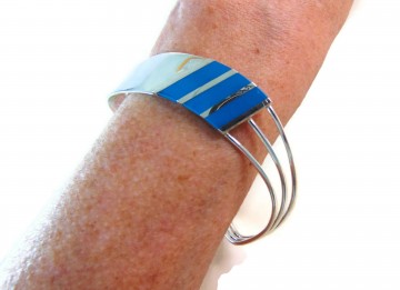 Asymmetrische 925 zilver cuff armband modern inleg turquoise 1