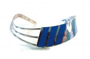 Asymmetrische 925 zilver cuff armband modern inleg turquoise 2