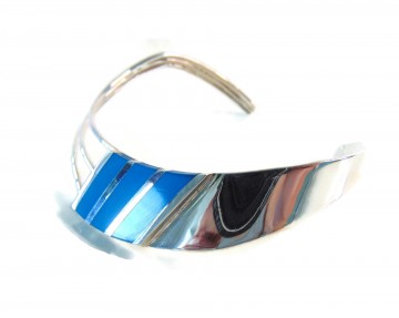 Asymmetrische 925 zilver cuff armband modern inleg turquoise 3