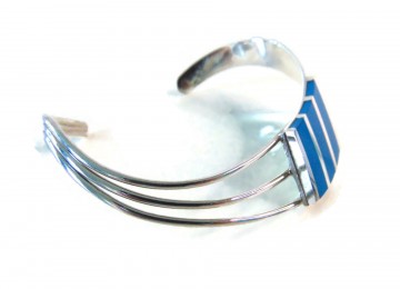 Asymmetrische 925 zilver cuff armband modern inleg turquoise 4