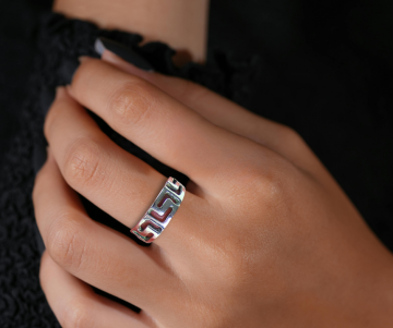 Bandring zilver meander griekse sleutel op hand