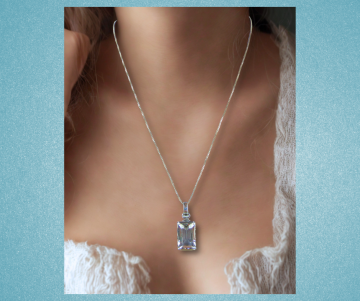 Bengt hallberg beh zweeds modernistische rechthoek zilver bergkristal hanger ketting op dame