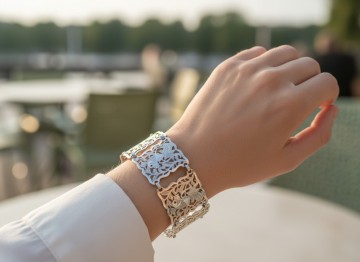 Brede antiek zilveren opengewerkte paneel armband pr 1