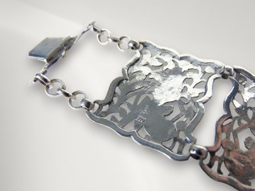 Brede antiek zilveren opengewerkte paneel armband pr 4