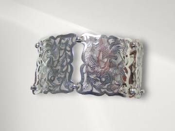 Brede antiek zilveren opengewerkte paneel armband pr 5
