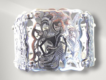 Brede antiek zilveren opengewerkte paneel armband pr 6