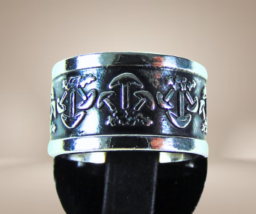 Brede taxco zilveren overlay paddo ring beige achtergrond 2