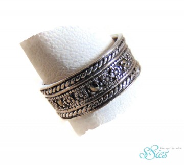 Brede zilver bandring bloempjes markasiet 2