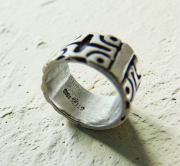 Brede zilveren mexicaanse ring kruis overlay pr steen 1