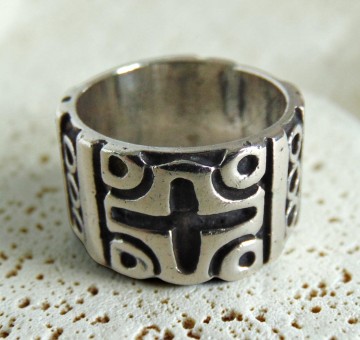 Brede zilveren mexicaanse ring kruis overlay pr steen 2