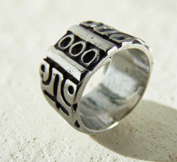 Brede zilveren mexicaanse ring kruis overlay pr steen 3
