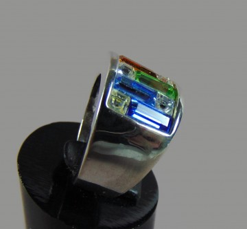 Brede zilverkleur ring multi kleur rechthoek stenen glas 5