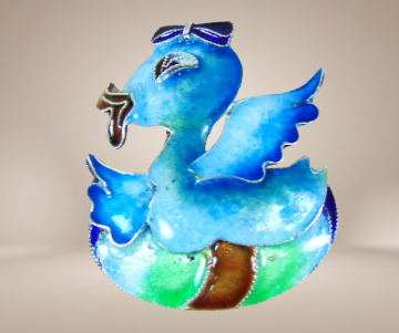 Chinees zilveren antieke emaille eend broche beige achtergrond 4