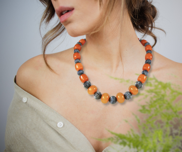 Copal butterscotch amber zilver sluiting kralen ketting op dame