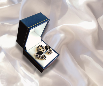 Etruskische stijl 14 karaat goud onyx zaadparel rouwsieraad broche doosje