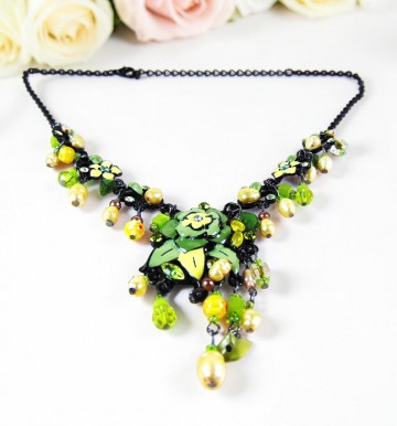 Feeerieke sprookjes ketting appel groen parels strass email 6