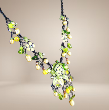 Feeerieke sprookjes ketting appel groen parels strass email beige achtergrond 3