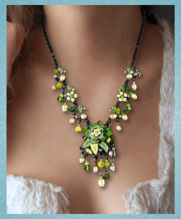 Feeerieke sprookjes ketting appel groen parels strass email op dame