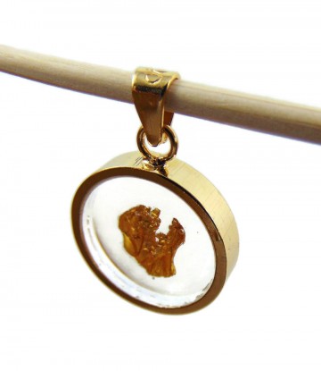 Goudkleur hanger rond met zwevende goudvlok 1