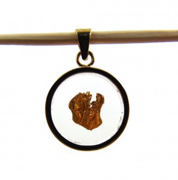 Goudkleur hanger rond met zwevende goudvlok 2