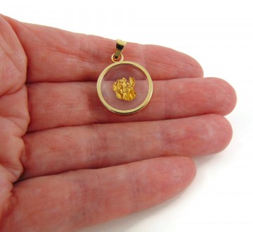 Goudkleur hanger rond met zwevende goudvlok 4