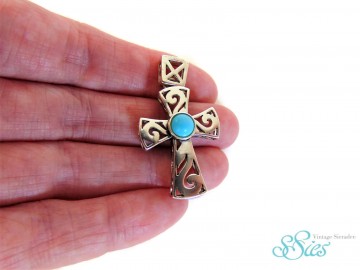 Grootzilverfiligraanswirlkruisturquoisehanger1