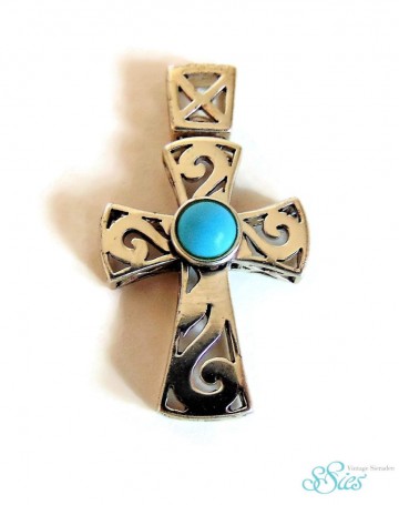 Grootzilverfiligraanswirlkruisturquoisehanger2