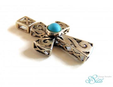 Grootzilverfiligraanswirlkruisturquoisehanger3