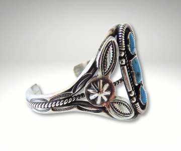 Grote 3 turquoise stamped navajo armband pr 1