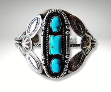 Grote 3 turquoise stamped navajo armband pr 6