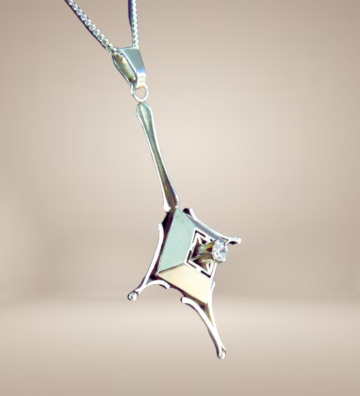 Grote art deco hanger modernist solitair zirkonia ketting beige achtergrond 3