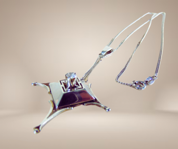 Grote art deco hanger modernist solitair zirkonia ketting beige achtergrond 5