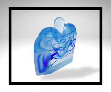 Grote art glass frosted blauw swirl parfumfles grijze overloop lijst 2