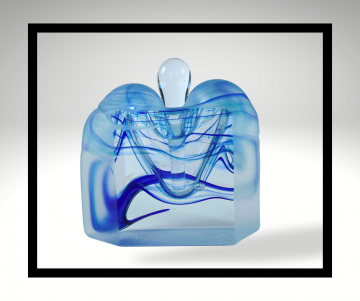 Grote art glass frosted blauw swirl parfumfles grijze overloop lijst 3