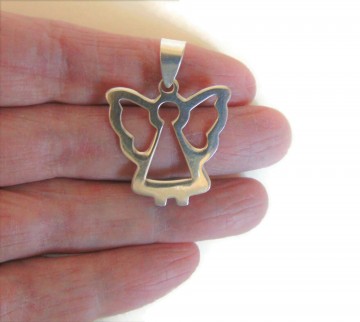 Grote gladde zilveren engel hanger 2