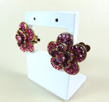 Grote knalroze strass bloem oorbellen clips 4