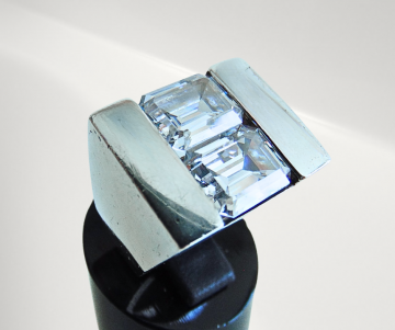 Grote modernist vierkante ring 2 baguette zirkonia pr