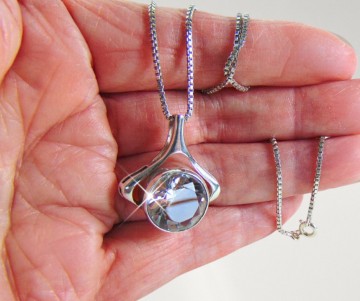 Grote modernist zilver solitair deco bergkristal hanger ketting pr 10