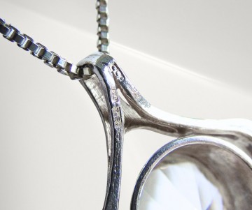 Grote modernist zilver solitair deco bergkristal hanger ketting pr 8