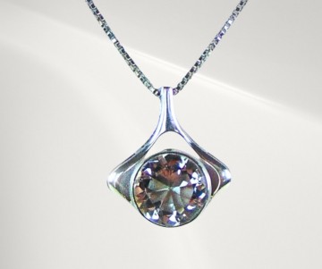 Grote modernist zilver solitair deco bergkristal hanger ketting pr 9