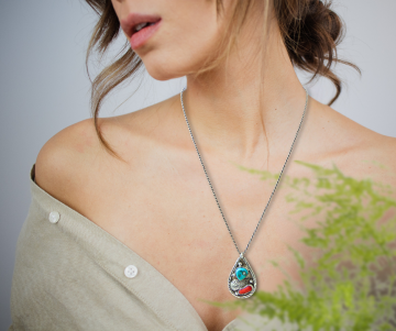 Grote navajo ay turquoise koraal druppel hanger ketting op dame
