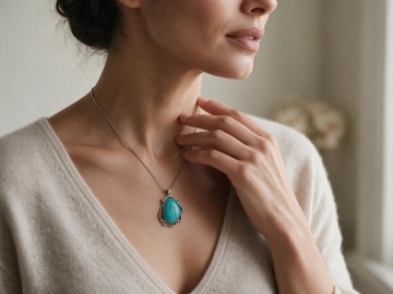 Grote navajo ay turquoise koraal druppel hanger ketting op dame
