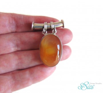 Grote nieuwe zilveren ovale gele calciet hanger tunnel oog 1