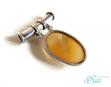 Grote nieuwe zilveren ovale gele calciet hanger tunnel oog 2